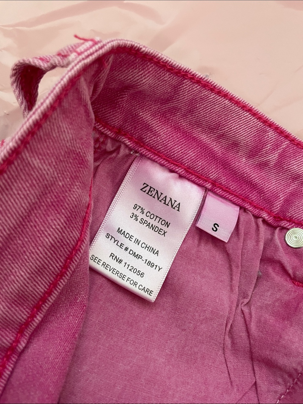 Zenana Mineral Wash Pink Denim Shorts - Picture 2 of 3
